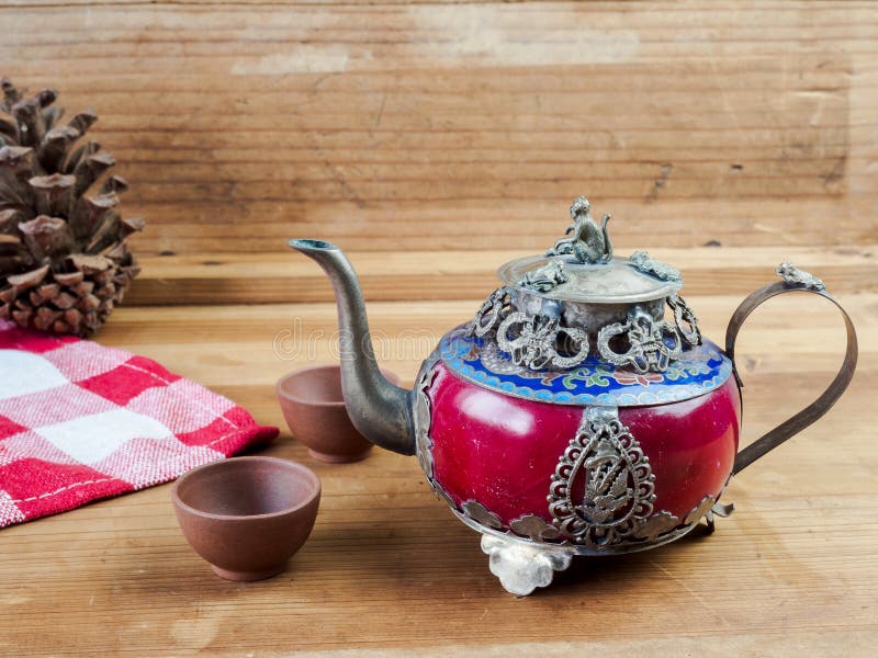 Vintage Chinese teapot made of old jade and Tibet silver with mo