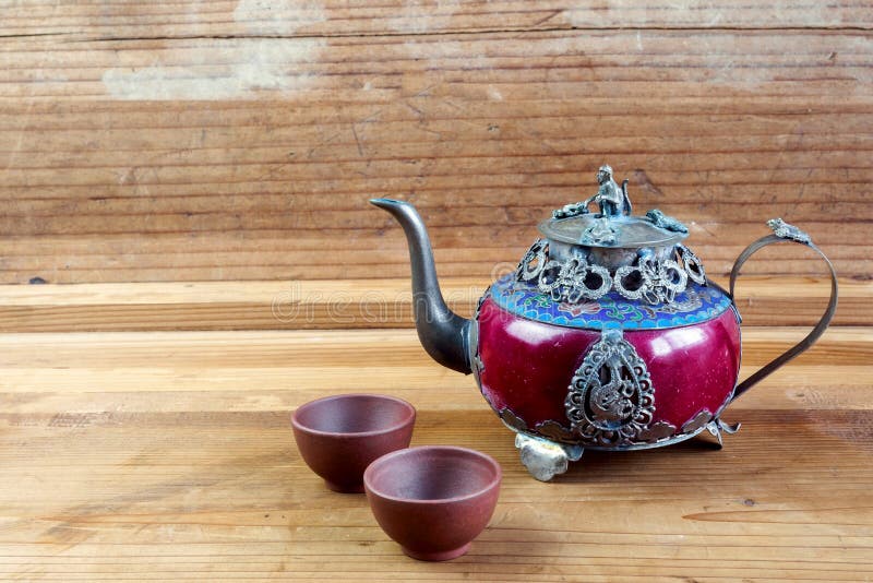 Vintage Chinese teapot made of old jade and Tibet silver with mo