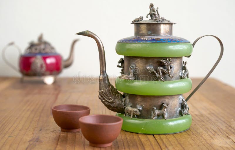 Vintage Chinese teapot made of old jade royalty free stock images