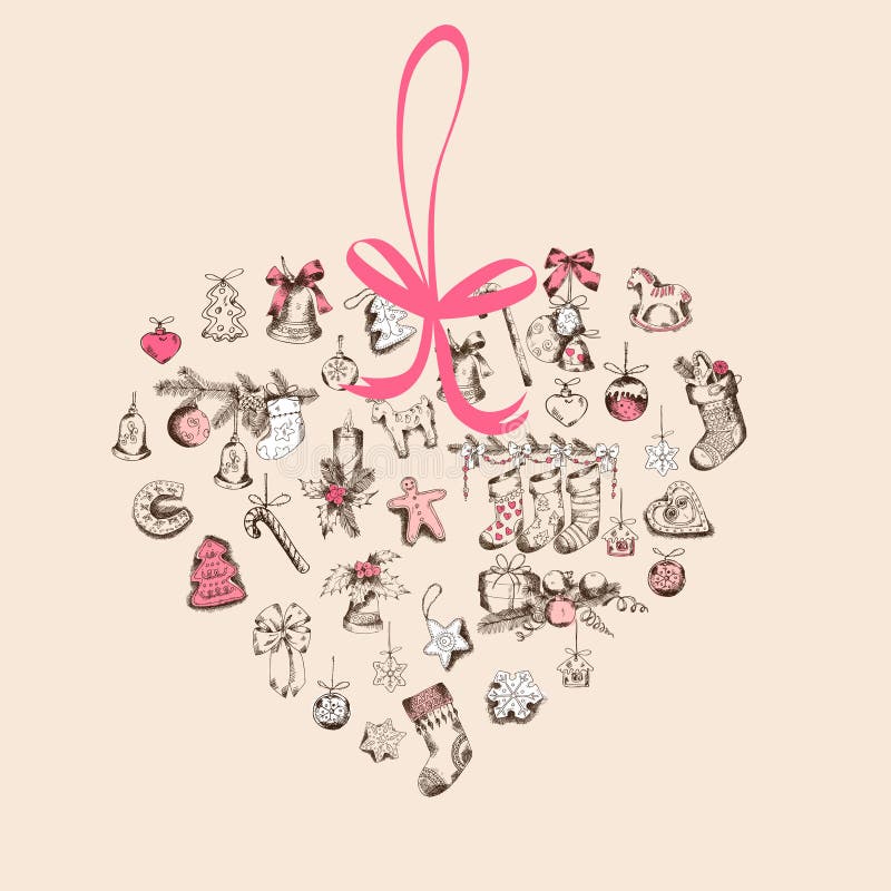 Vintage Christmas Heart Card royalty free illustration