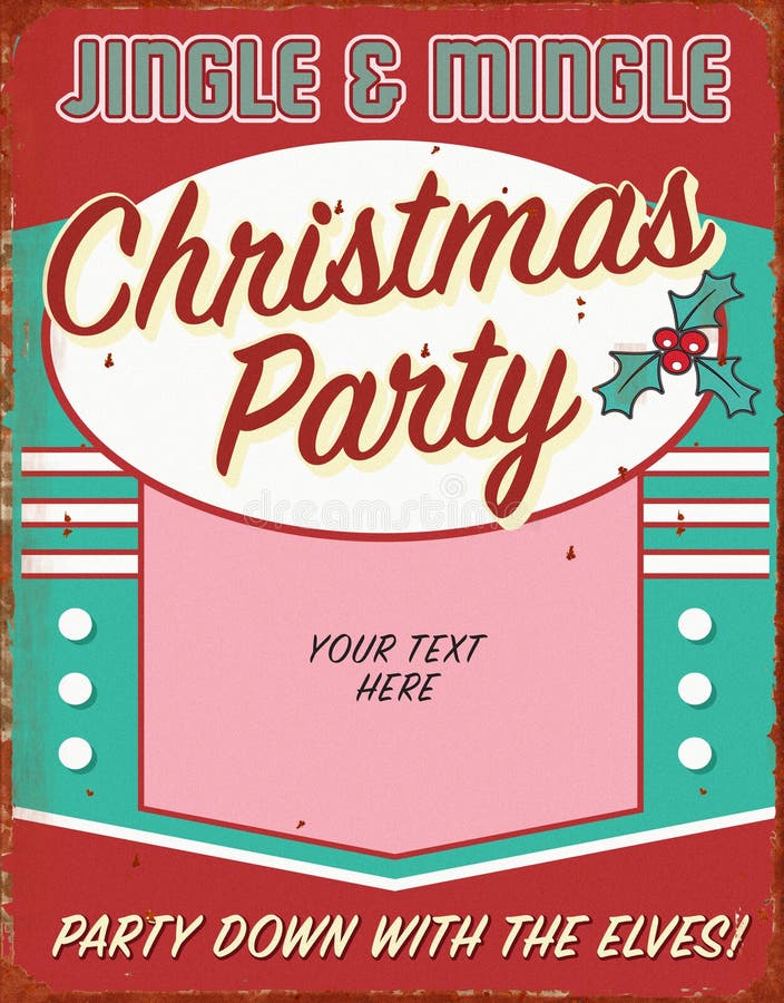 Vintage Christmas Holiday Party Invitation Retro Tin Sign Art Flyer vector illustration Vintage Christmas Holiday Party Invitation Retro Tin Sign Art Flyer vector illustration