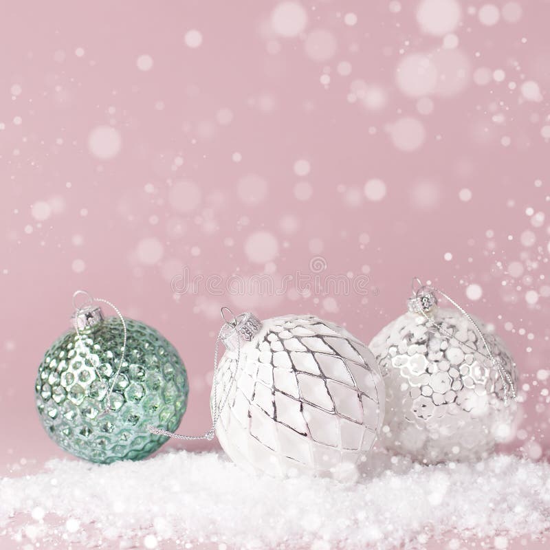 Vintage Christmas New Year balls in the snow on pink background Flat Lay copy space. Holiday Baubles, beautiful Decoration Festive royalty free stock image Vintage Christmas New Year balls in the snow on pink background Flat Lay copy space. Holiday Baubles, beautiful Decoration Festive royalty free stock image