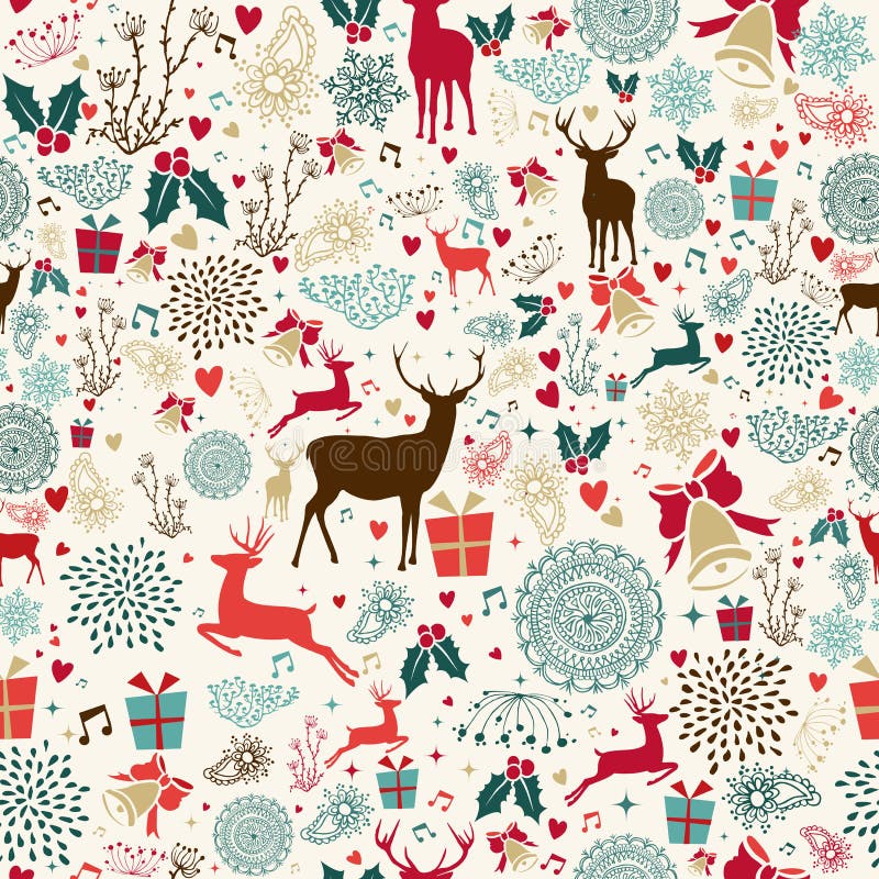 Vintage Christmas reindeer seamless pattern royalty free illustration