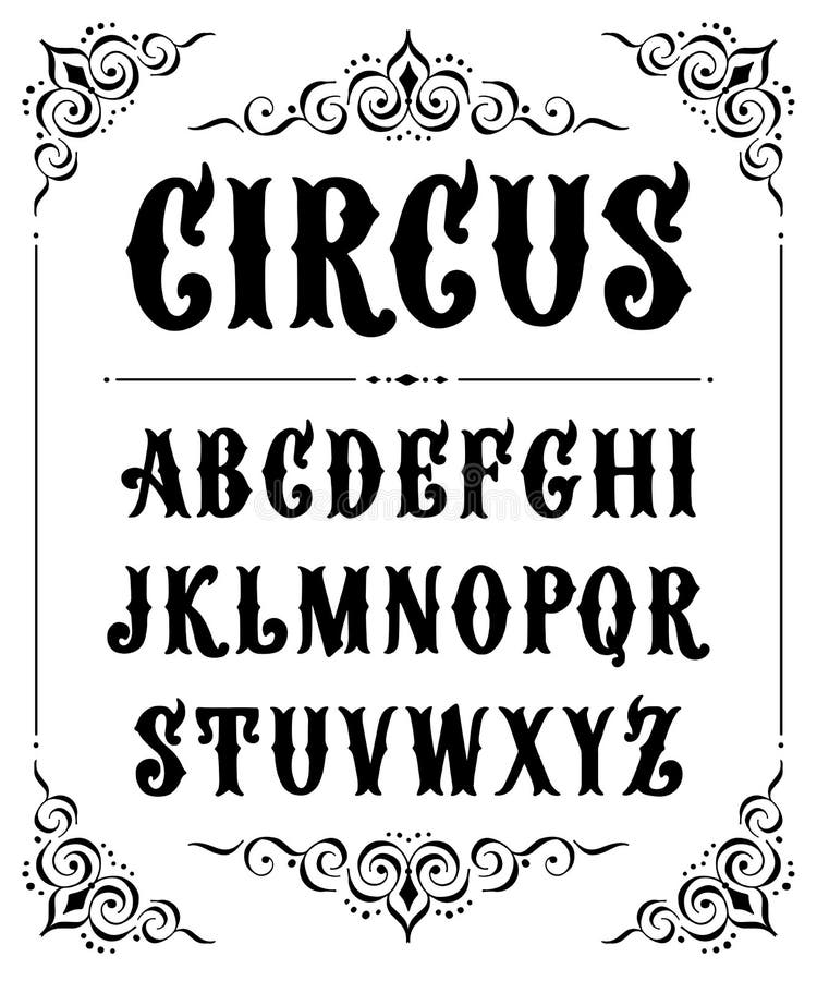 Vintage Circus label font for design in vintage style. Vector typeface for labels and any type designs