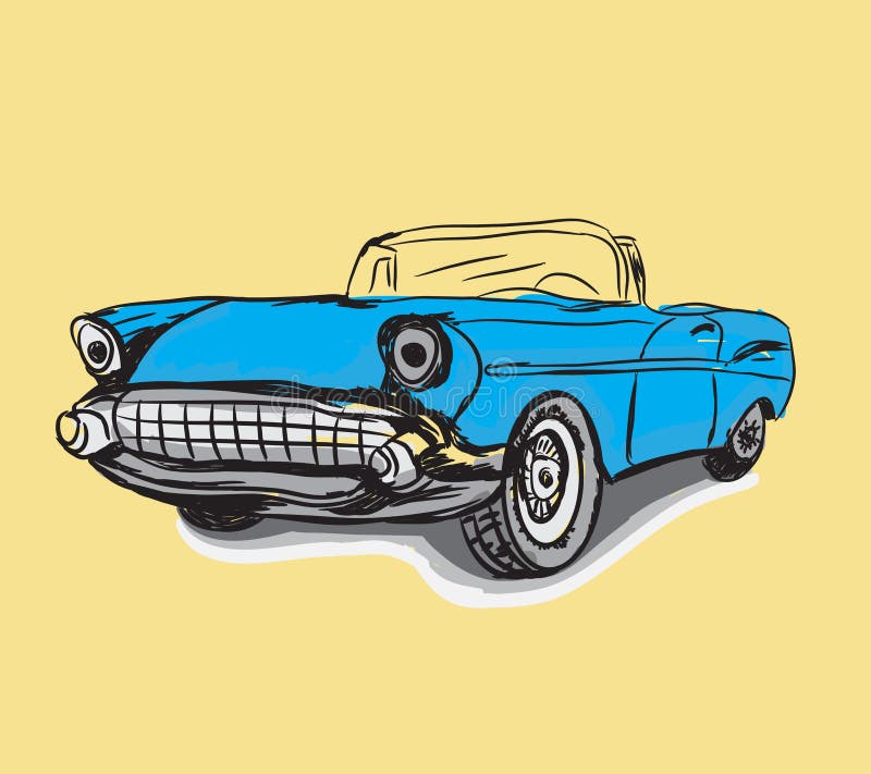 Retro car drawing in sketch style, side view. Vintage transport vector  illustration Stock Vector Image & Art - Alamy