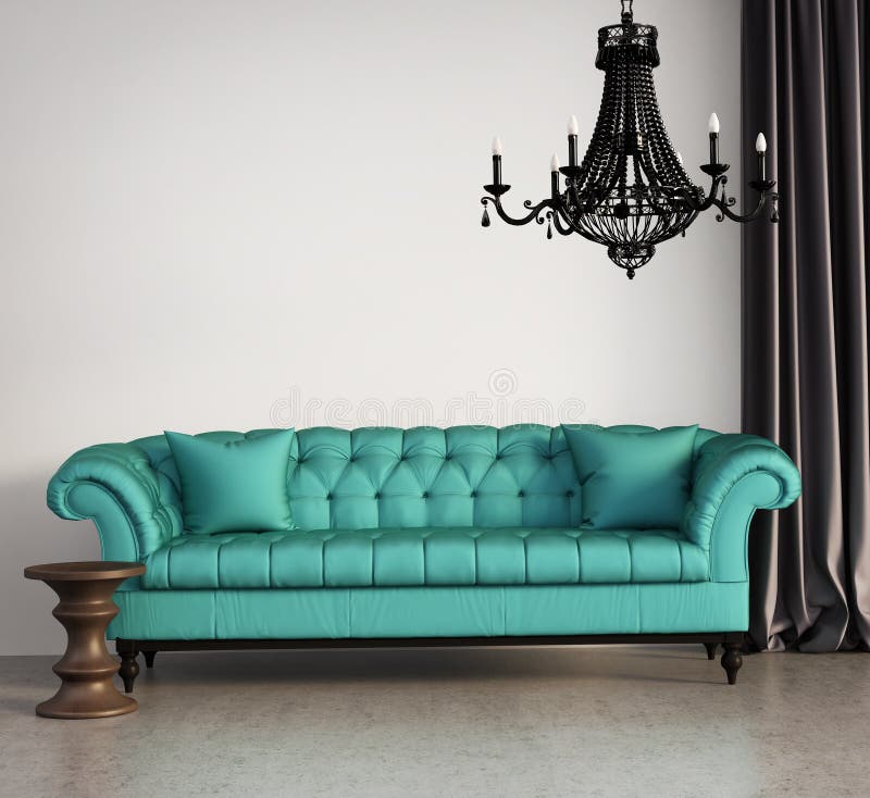 Vintage Elegant Living Room with Grey Velvet Sofa Stock Photo Image