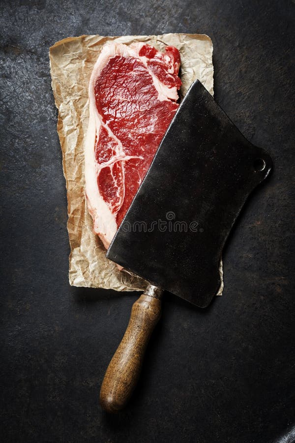 Vintage Cleaver and Raw Beef Steak Stock Photo Image of fillet