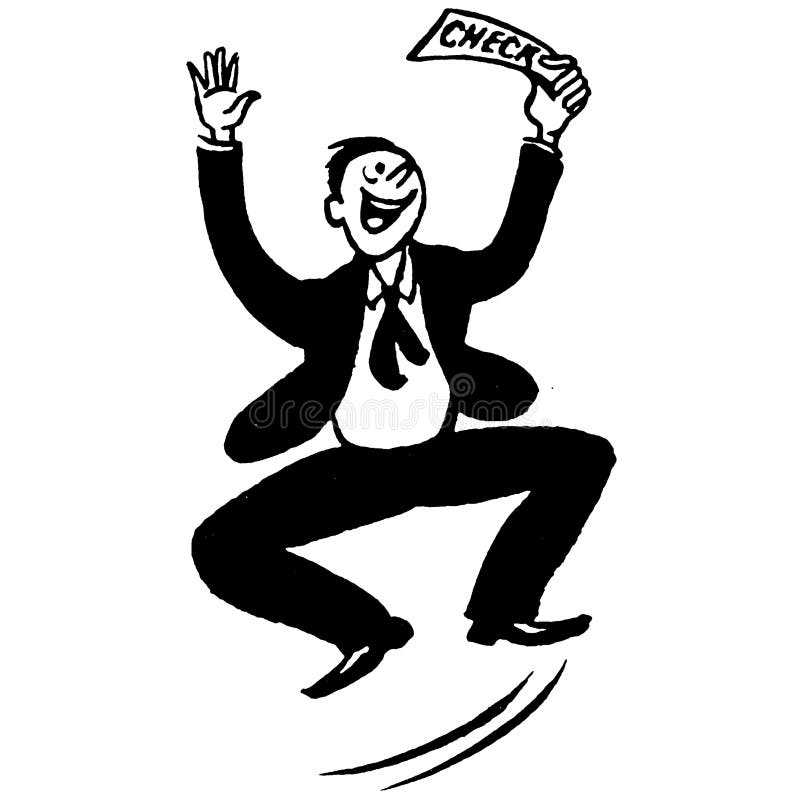 Vintage Clipart 222 Man Jumping with Joy and a Check of Money