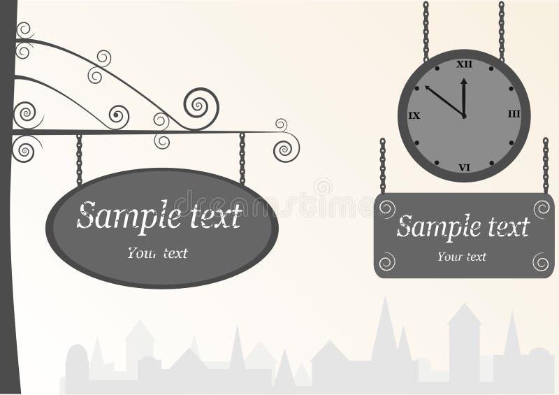 Vintage clock and shields stock illustration