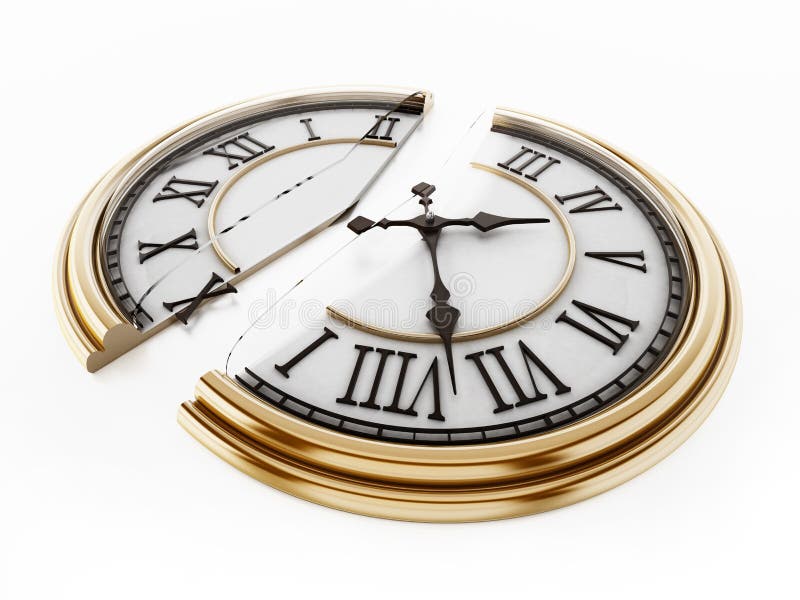 Vintage clock split in half. 3D illustration stock illustration