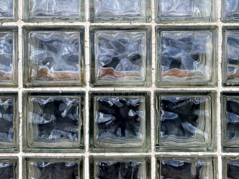 Vintage close-up view wavy texture glass brick window wall