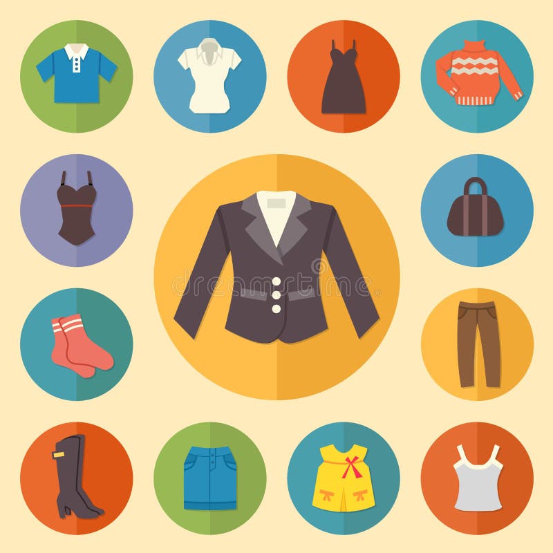 Vintage Clothes Icons Flat Style. Vector Illustration Stock Vector ...