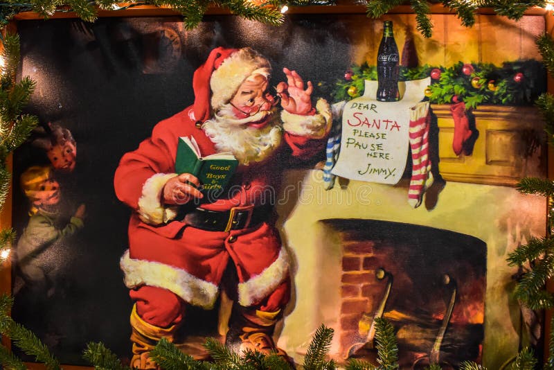 Vintage Coca Cola-skylt på julfirandet vid Seaworld 7 arkivbild