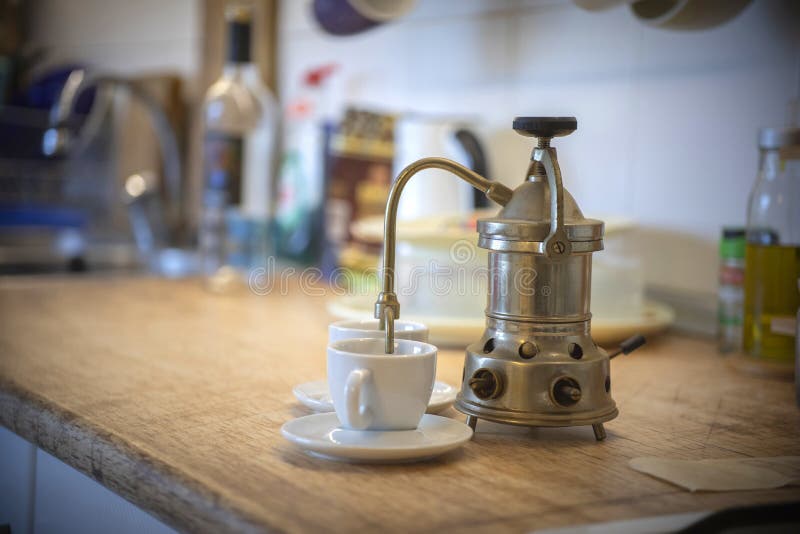 Vintage Coffee Machine in the Kitchen Stock Photo Image of metal
