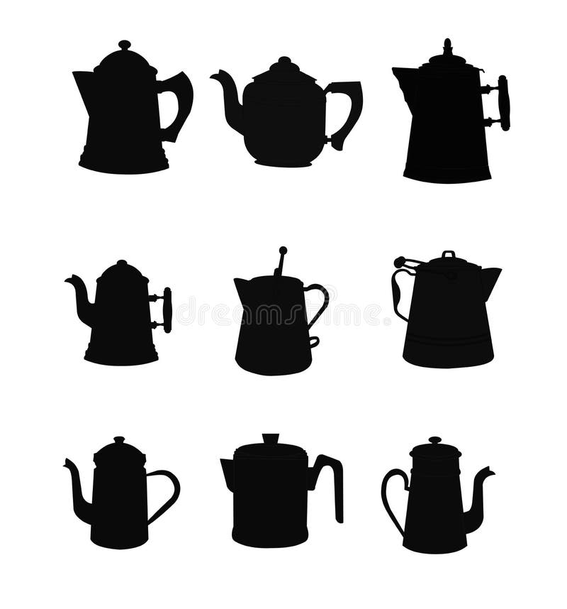 Vintage coffee pots in silhouette set