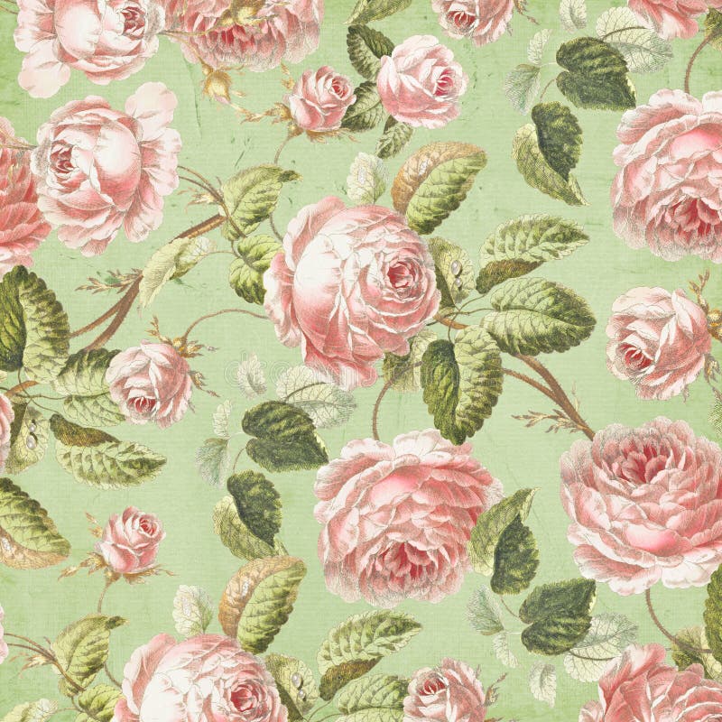 Vintage Collage Background Texture - Pink Cabbage Roses - Repeat ...