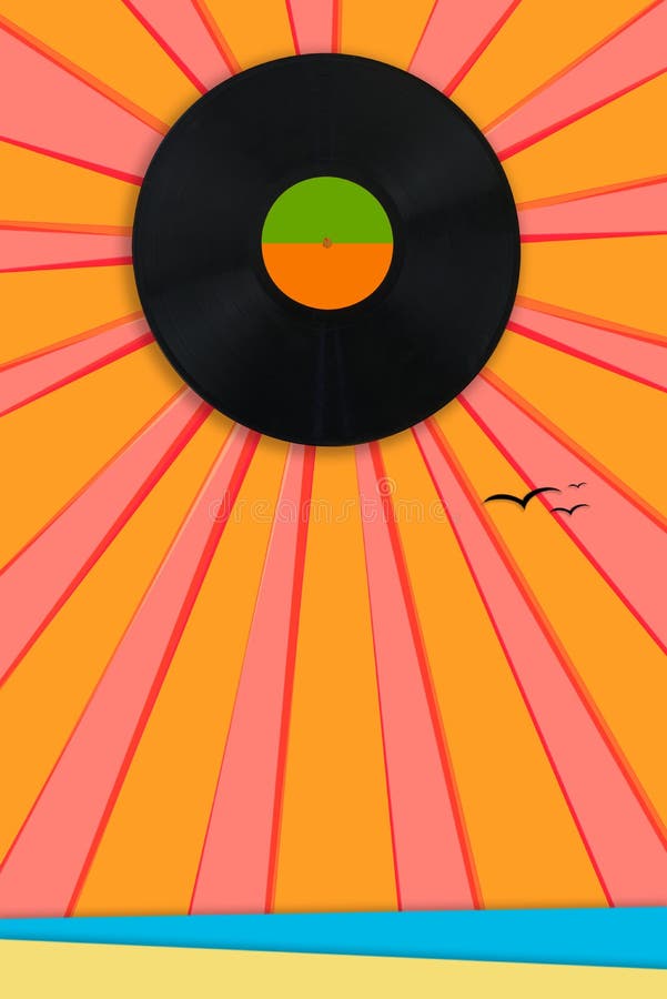 Colorful geometric composition with vinyl records. beach and sun vector illustration Colorful geometric composition with vinyl records. beach and sun vector illustration