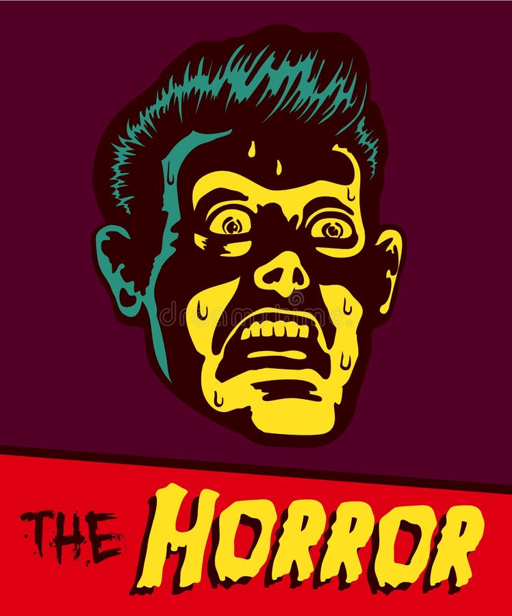 Vintage Comic Book Illustration Terrified Man Face Stock Vector - Image
