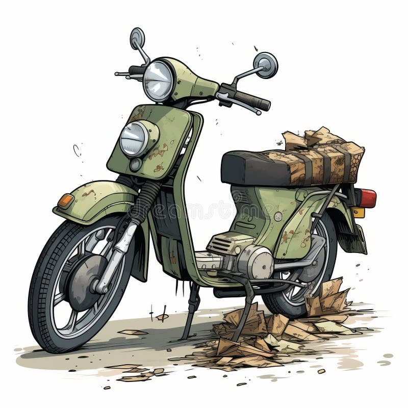 Vintage Comic Style Post-apocalyptic Moped Illustration royalty free illustration