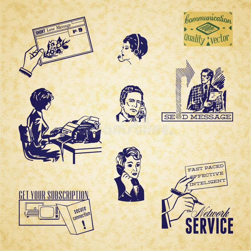 Download Vintage Communication Illustration Set Stock Vector - Illustration of network, inquiry: 32011414
