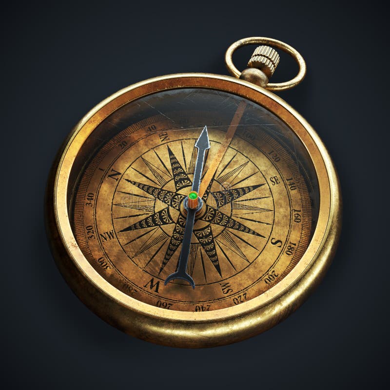 Vintage compass wyizolowany na czarnym tle 3d ilustracji