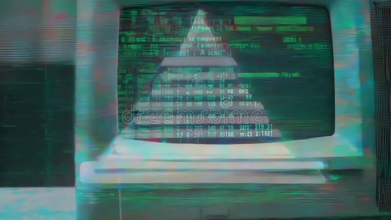 A vintage computer monitor displaying green terminal text in a nostalgic retro setting. 4k Video footage vector illustration