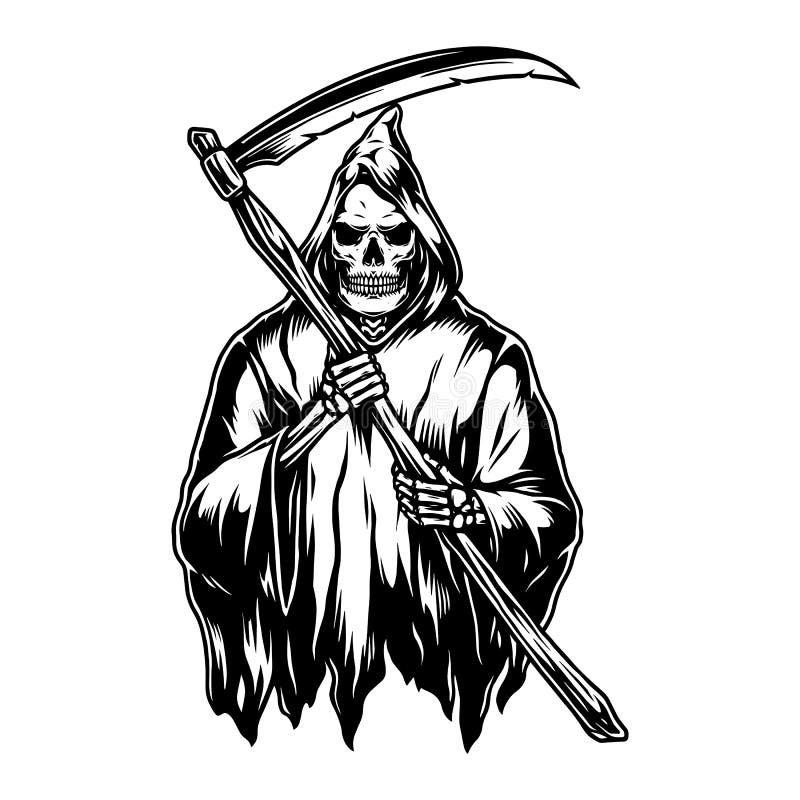 Vintage Concept of Grim Reaper in Hood Stock Vector - Illustration of ...