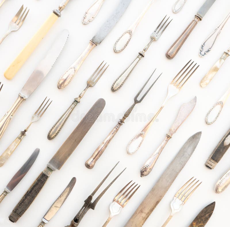 Beautiful Sterling Cutlery Collection On White Background Stock Image Image of christmas