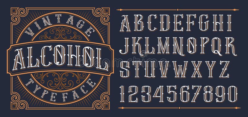 Vintage decorative font in western style on the dark background