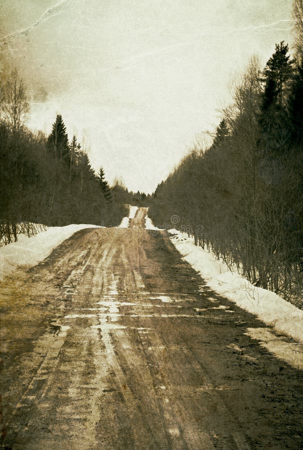 Vintage depressed and deserted village road.