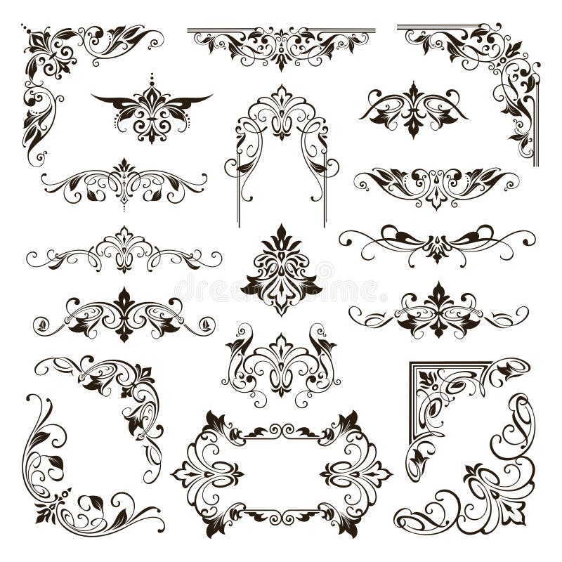 Vintage Design Lace Borders Monogram Logo and Corners Vector Set Art ...