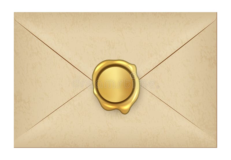 Vintage di vecchia vecchia vecchia lettera con sigillo di cera rotonda. pergamena di carta. affrancatura antica illustrazione vettoriale