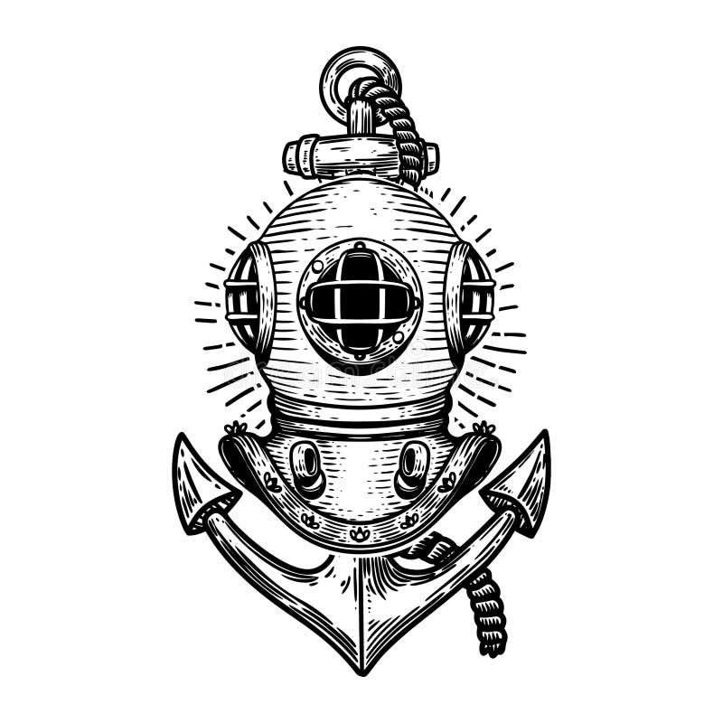 Vintage Diver Helmet Deep Diver Helmet Stock Vector Illustration of