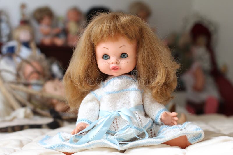 Vintage Doll Sitting in Bed Stock Image Image of evil, creepy 155324943