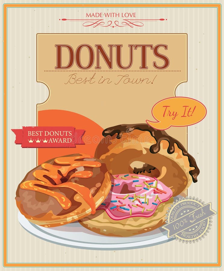 Vintage Donuts Poster. stock vector. Illustration of label 29713595