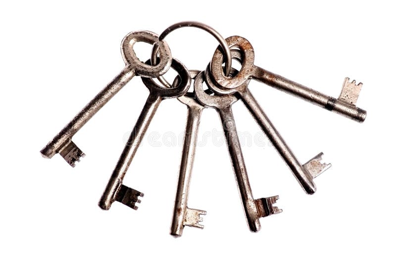 Vintage door keys on a ring stock photo