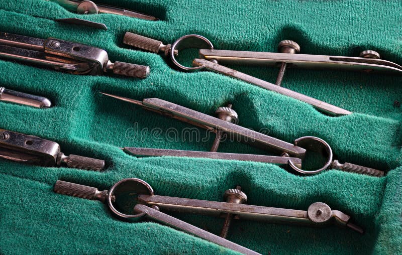 Vintage Drafting Tool Set Close Up Stock Image Image of drawing, draw