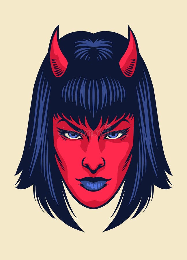 Vector of Vintage drawing of Devil women Face. Angel rider vectors