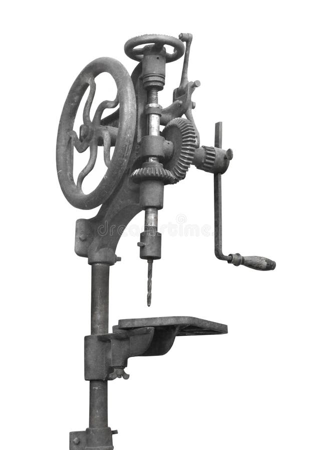 Vintage Drill Press Isolated Stock Photo Image of operated, antique