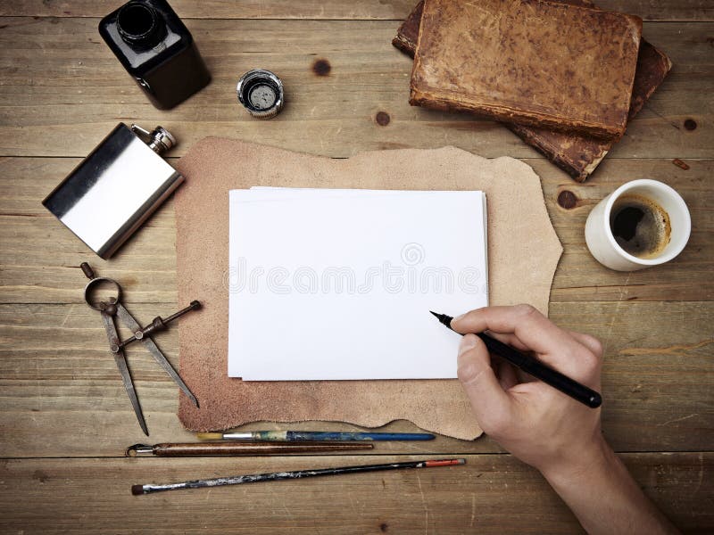 Vintage Elements and Hand Drawing on Blank Page Stock Image Image of