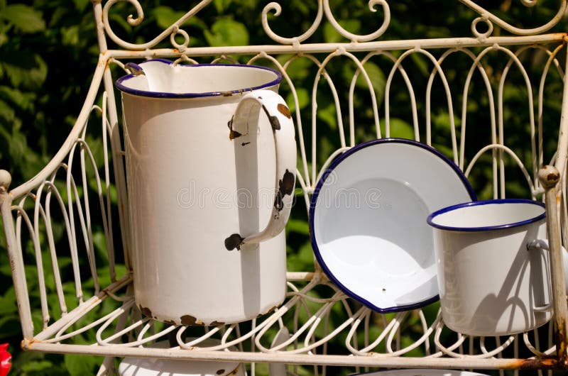 Vintage Enamel Pots/kitchen Utensils Stock Photo Image of enamel