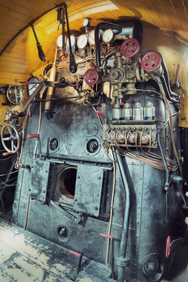 Vintage engine room of a steam train