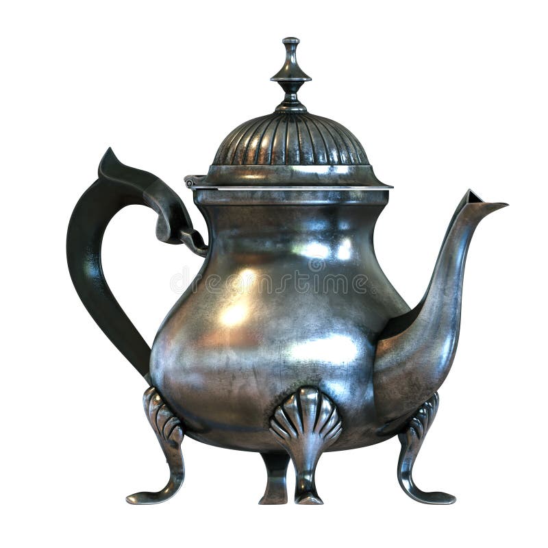 Vintage English Style Coffee Pot Isolated on White . Front Version