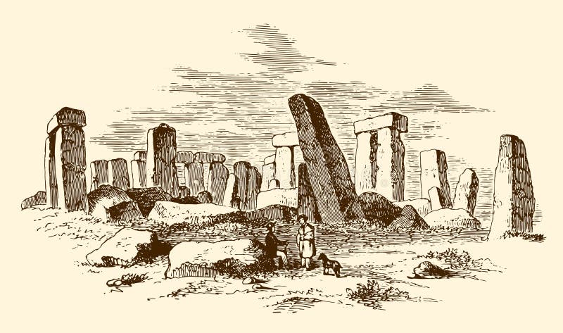 Vintage engraving of ancient stone circle stonehenge stock illustration