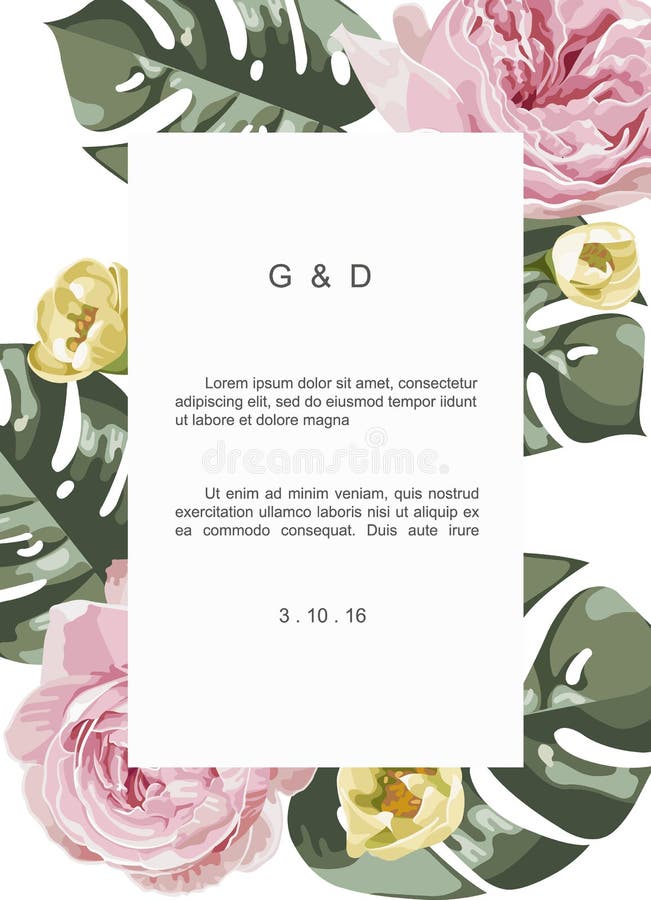 Vintage et carte de voeux florale luxueuse avec des fleurs dans le jardin et le label de rectangle illustration stock Vintage et carte de voeux florale luxueuse avec des fleurs dans le jardin et le label de rectangle illustration stock