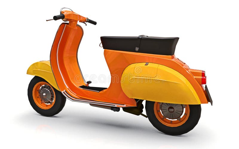 Vintage European Orange Scooter on a White Background. 3d Rendering