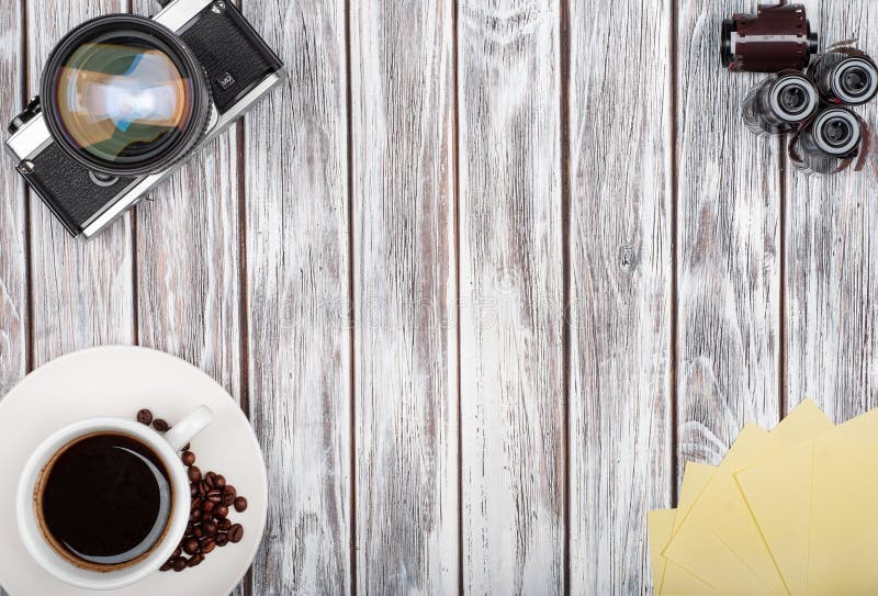 Vintage film cameras and films with coffee royalty free stock images Vintage film cameras and films with coffee royalty free stock images