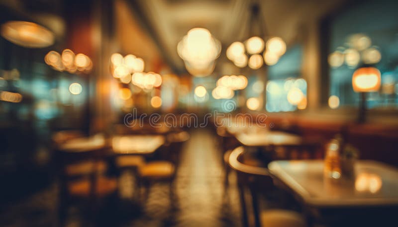 Vintage Filter Blurs Abstract Restaurant Scene With Bokeh Effect stock images