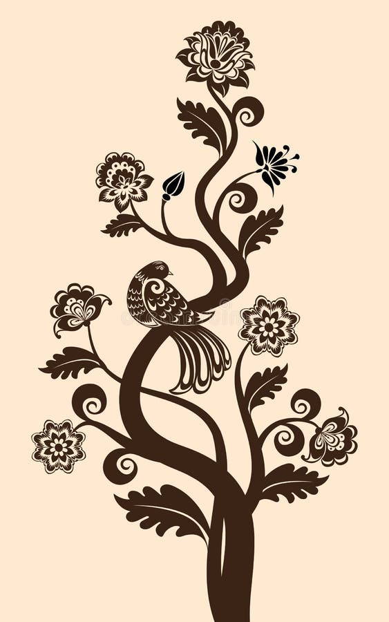 Vector vintage floral background with decorative bird