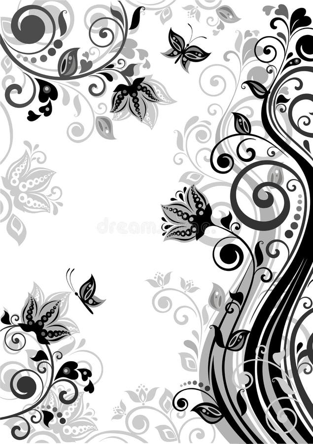 Vintage Floral Banner (black and White) Stock Vector Illustration of